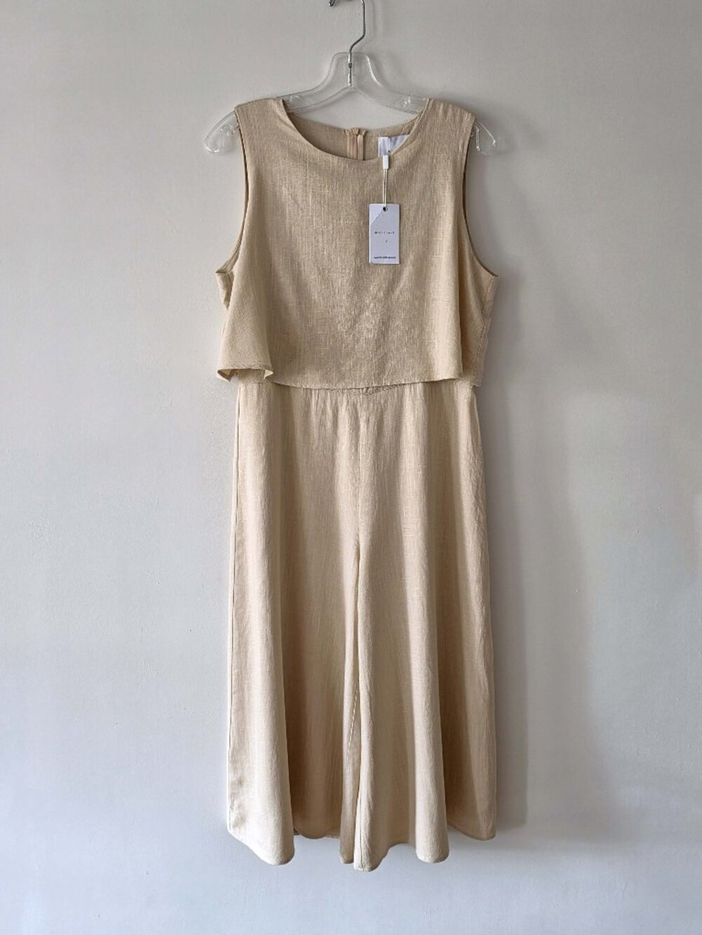 Petal & Pup MVN The Label Beige Linen Sleeveless Wide Leg Crop Jumpsuit Sz 8
